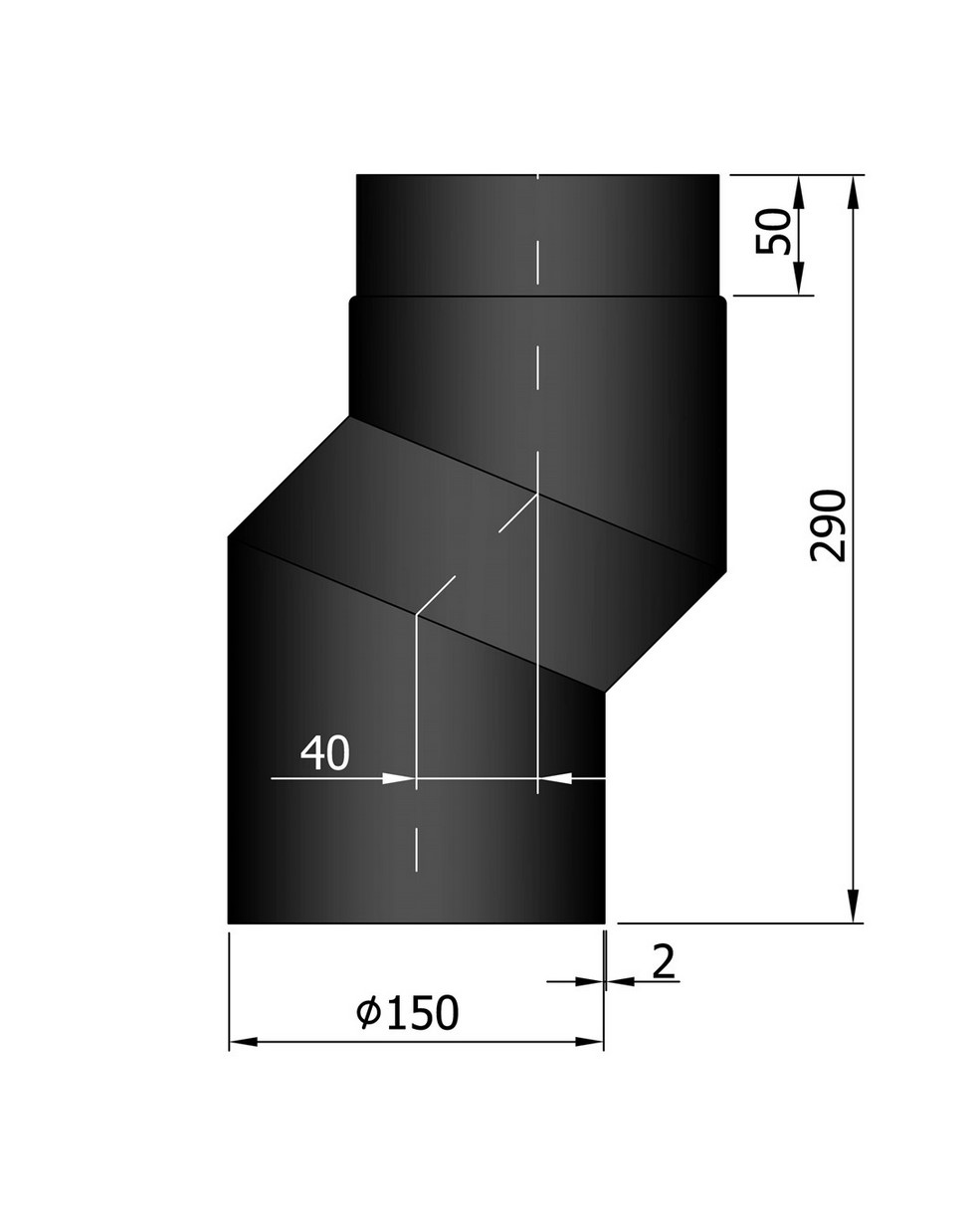 Rauchrohr S-Bogen 40 mm Versatz schwarz DN150 Rauchrohr S-Bogen 40 mm Versatz schwarz DN150