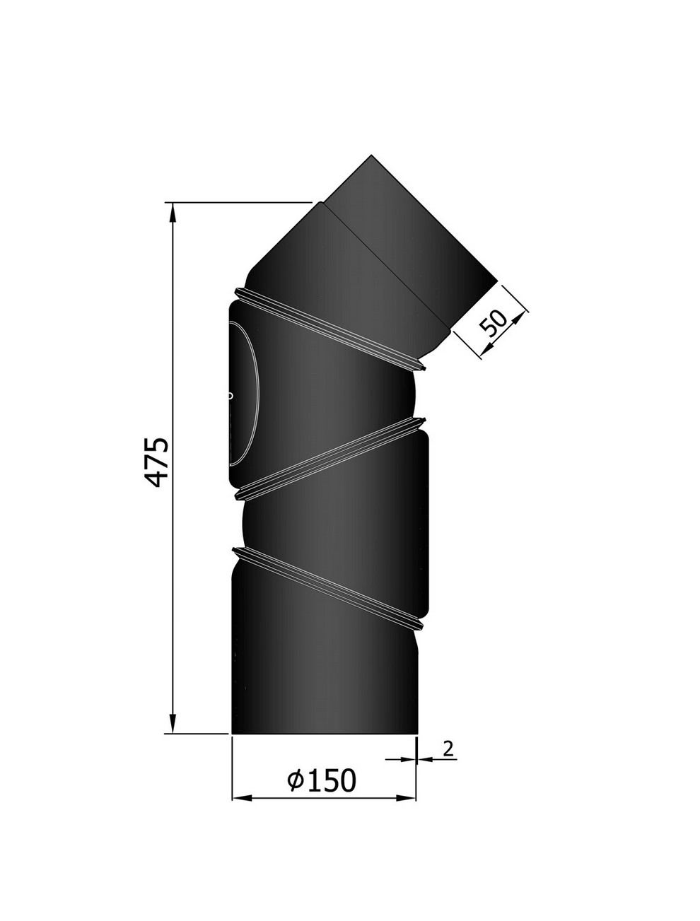 Rauchrohr Bogen 0-90° 4-teilig, verstellbar schwarz DN150 Rauchrohr Bogen 0-90° 4-teilig, verstellbar schwarz DN150