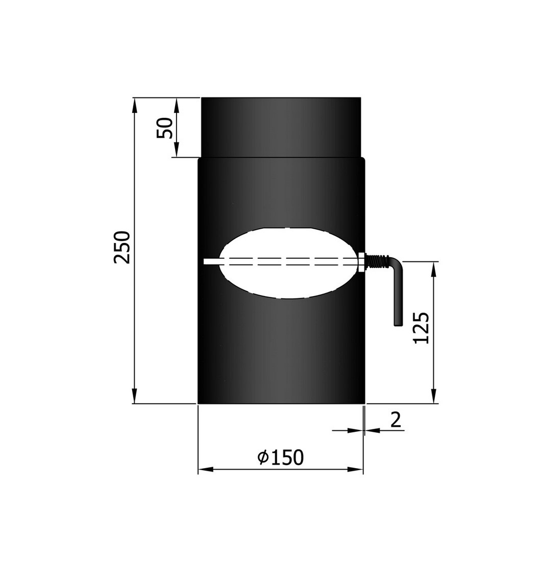 Rauchrohr 250 mm mit Drosselklappe schwarz DN150 Rauchrohr 250 mm mit Drosselklappe schwarz DN150