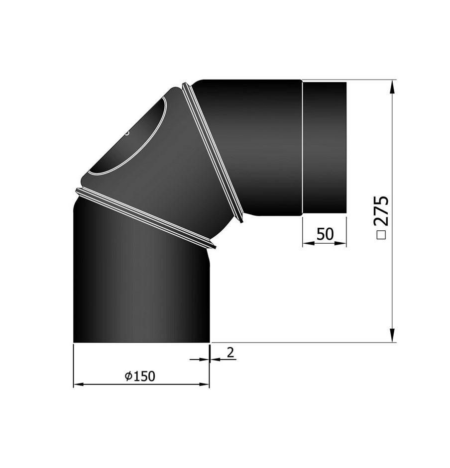 Rauchrohr Bogen 0-90° verstellbar schwarz DN150 Rauchrohr Bogen 0-90° verstellbar schwarz DN150