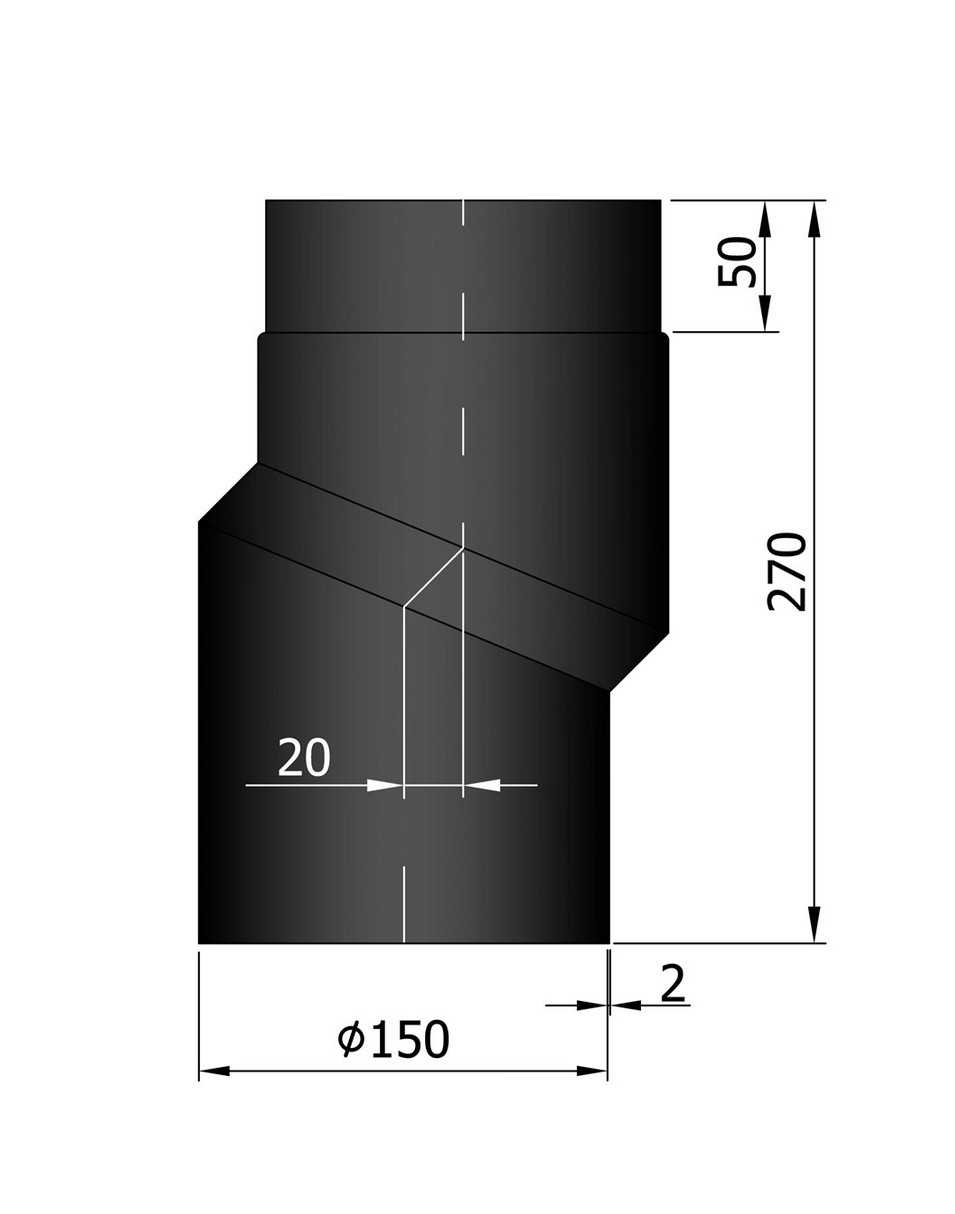 Rauchrohr S-Bogen 20 mm Versatz schwarz DN150 Rauchrohr S-Bogen 20 mm Versatz schwarz DN150