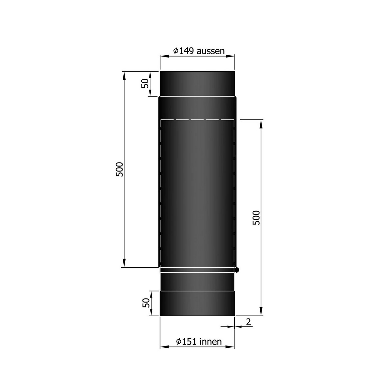 Rauchrohr 590-910 mm teleskopisch schwarz DN150 Rauchrohr 590-910 mm teleskopisch schwarz DN150