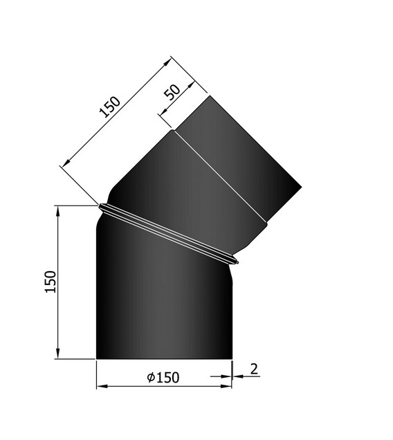 Rauchrohr Bogen 0-45° verstellbar schwarz DN150 Rauchrohr Bogen 0-45° verstellbar schwarz DN150