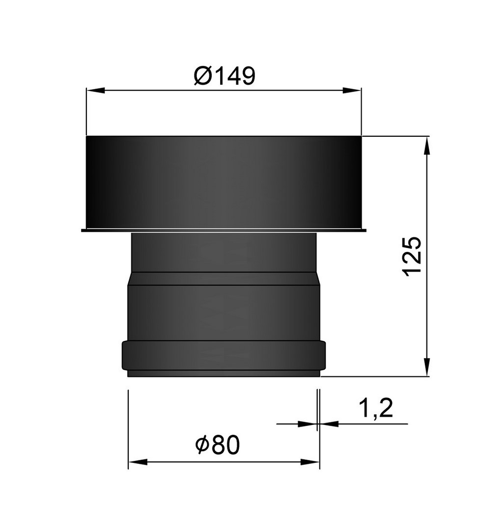 Rauchrohrerweiterung 80/150 mm schwarz Rauchrohrerweiterung 80/150 mm schwarz